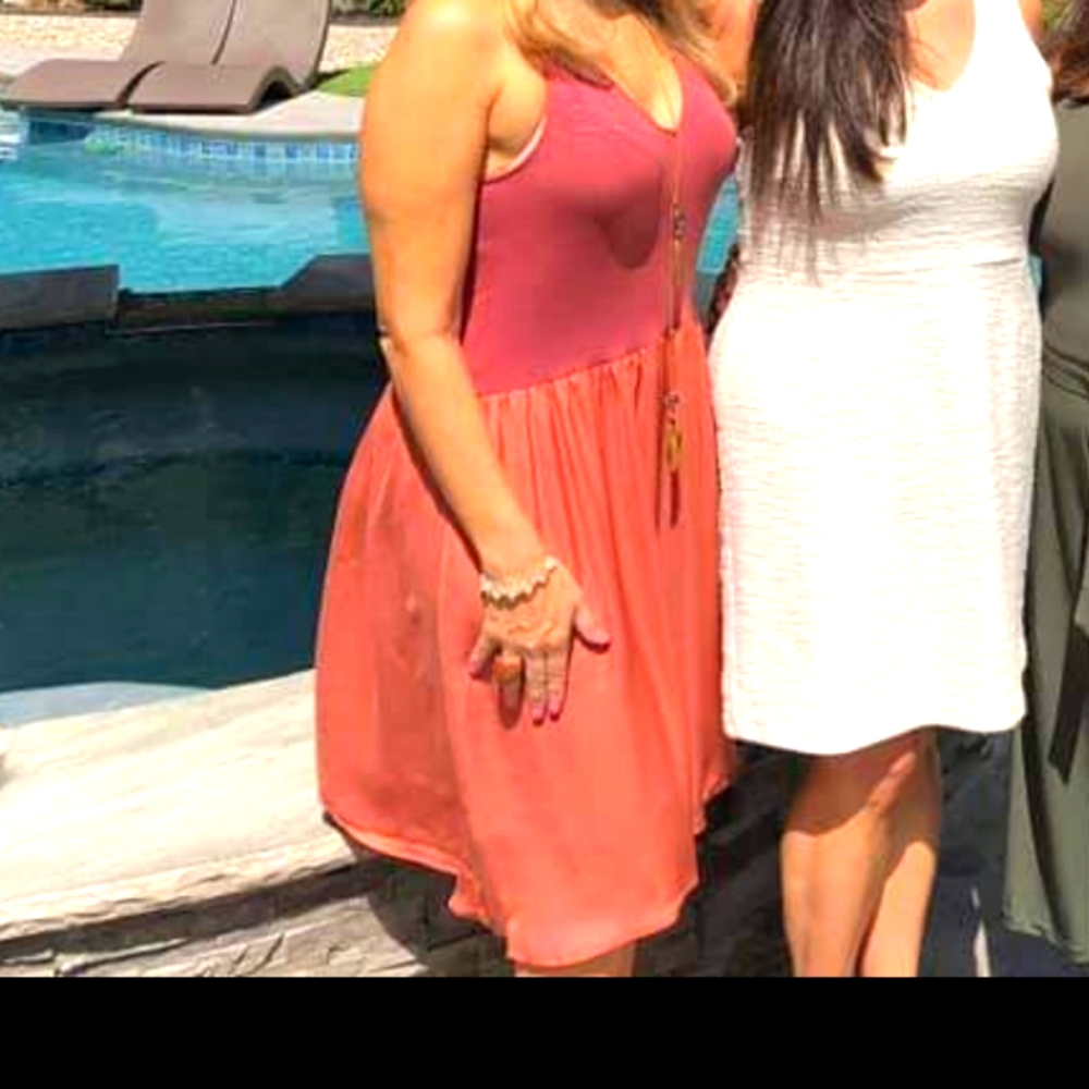 Anthropology sleeveless rust color mid-dress with silk bottom size small